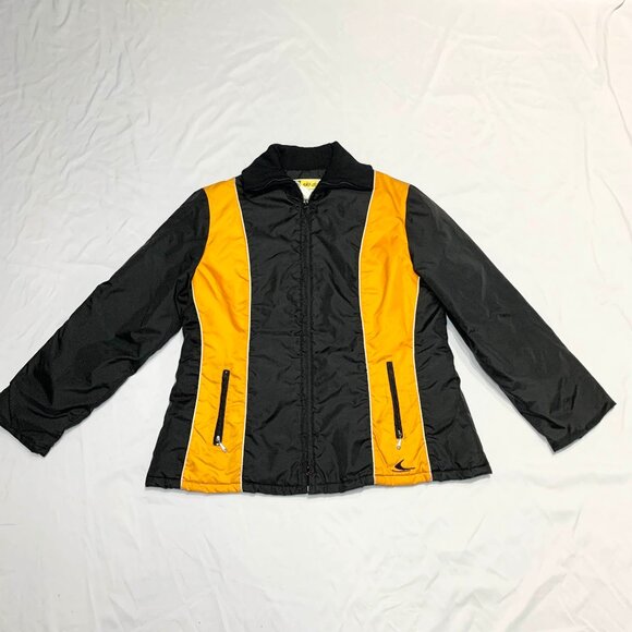 VTG 70s Ski-Doo Bombardier Snowmobile Jacket Womens Medium Black Yellow Ski Coat - Picture 3 of 9